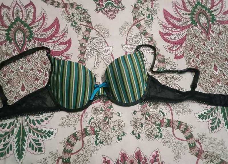 Striped Bra with Black Net Design