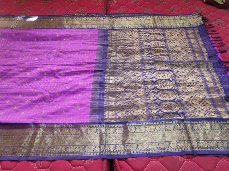 Purple and navy blue Dharmavaram pattu Saree