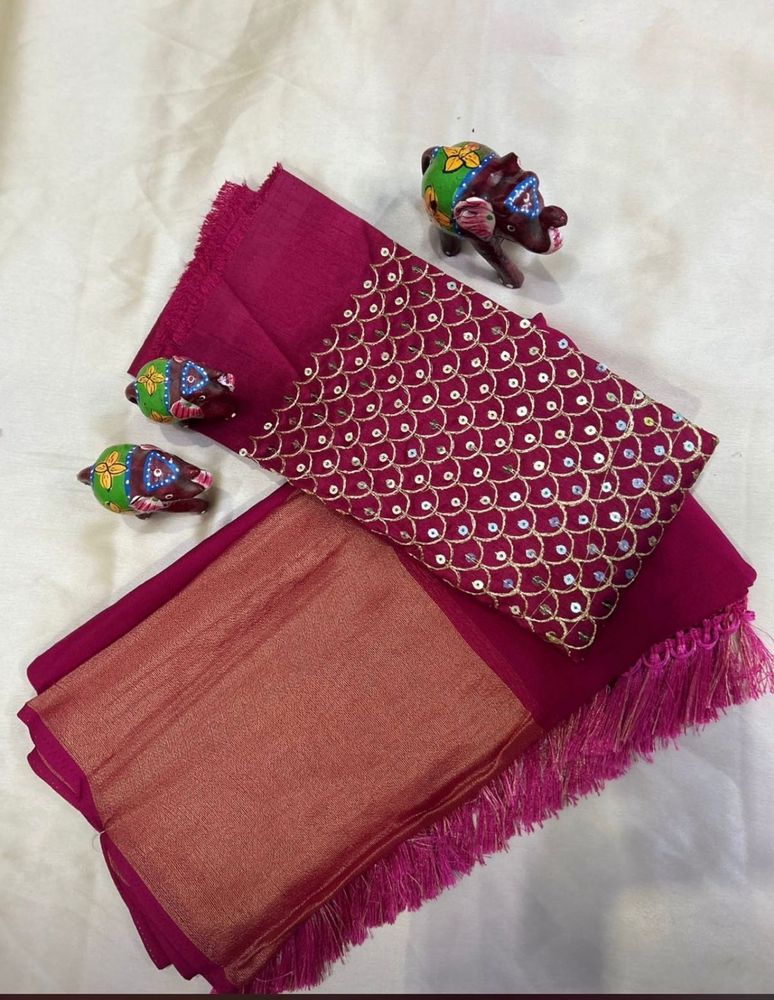 Magenta Embellished Saree &amp; Blouse