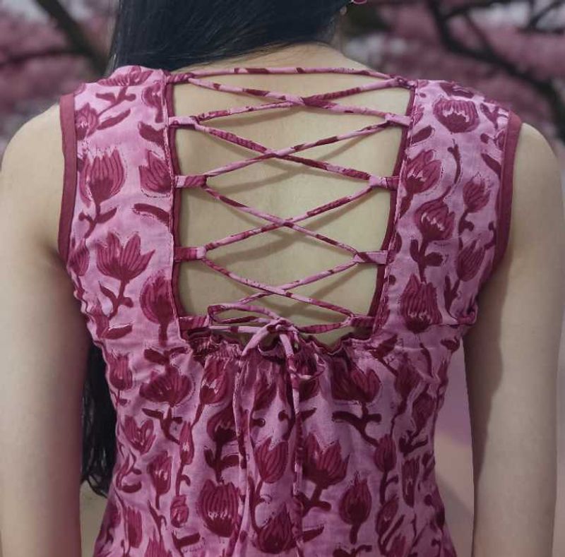 Cotton Short Kurti with Criss-Cross Back Tie