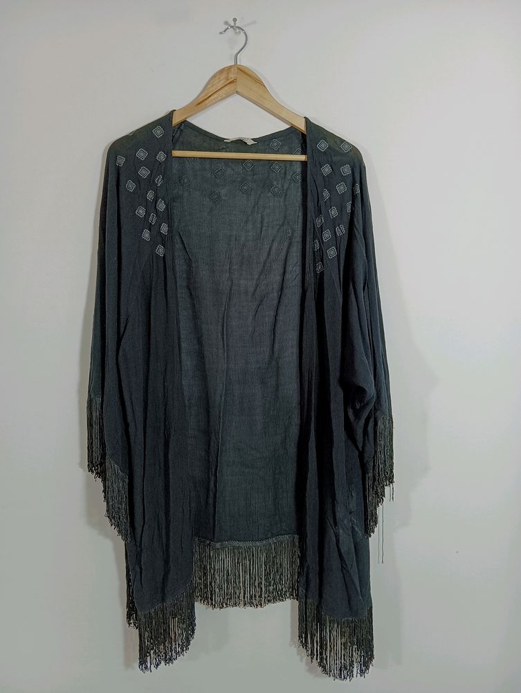 Women Black Long Shrug | Bust Free Size | Length 3