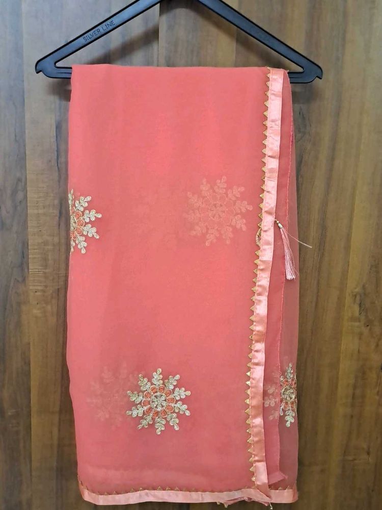 Party Wear Light Weight Saree With Gota Border