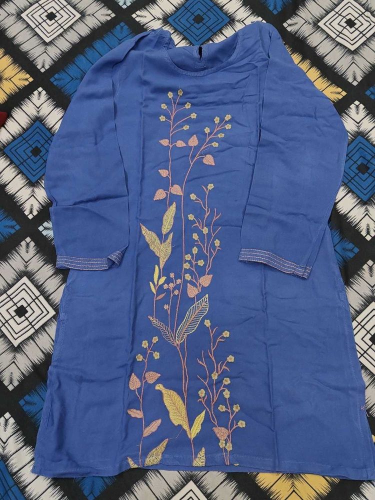 Blue Embroidered Tunic Dress