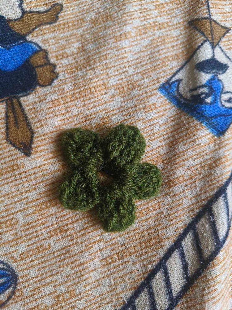 Olive Green Crochet Flower Hair Tie