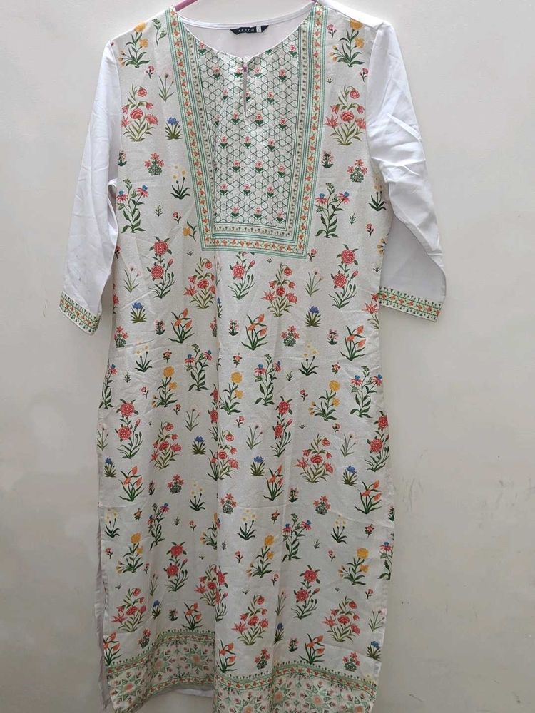 Ketch Women Stylish White Floral Kurta
