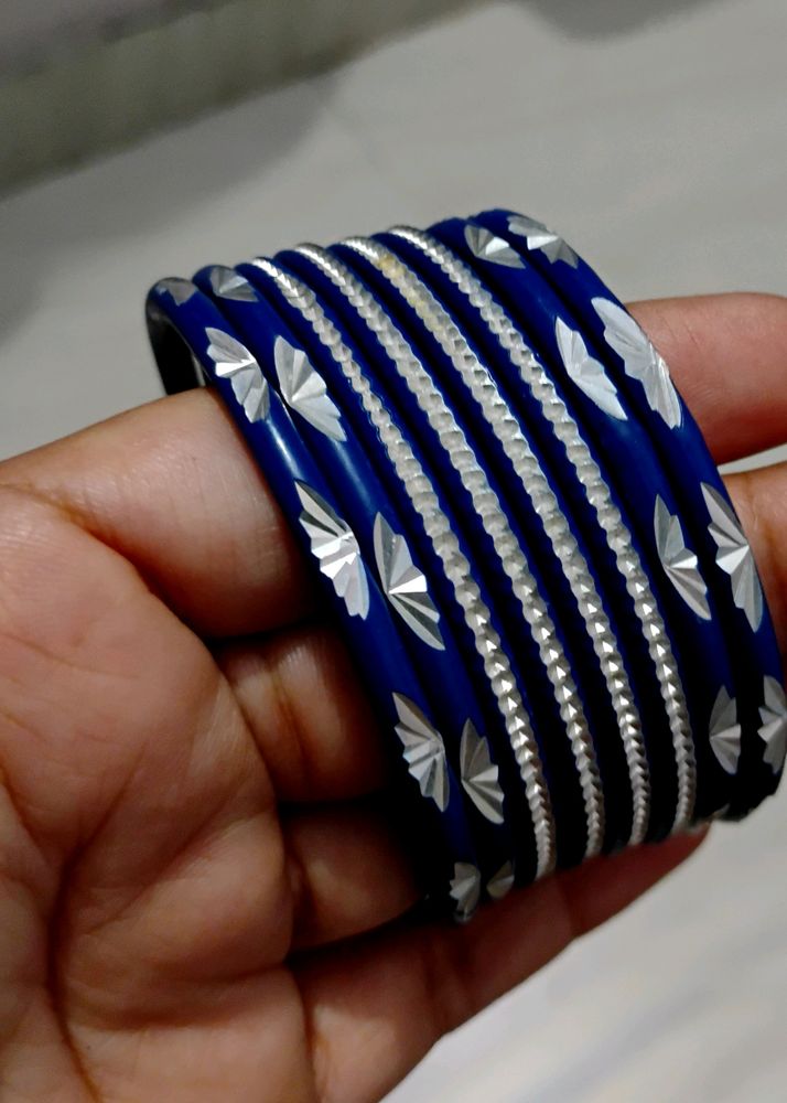 Blue With Silver Design Bangles