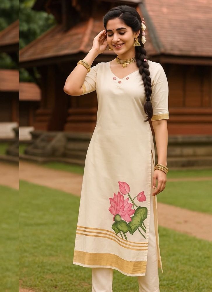 Hand Painted Kerala Style Slitted Kurti