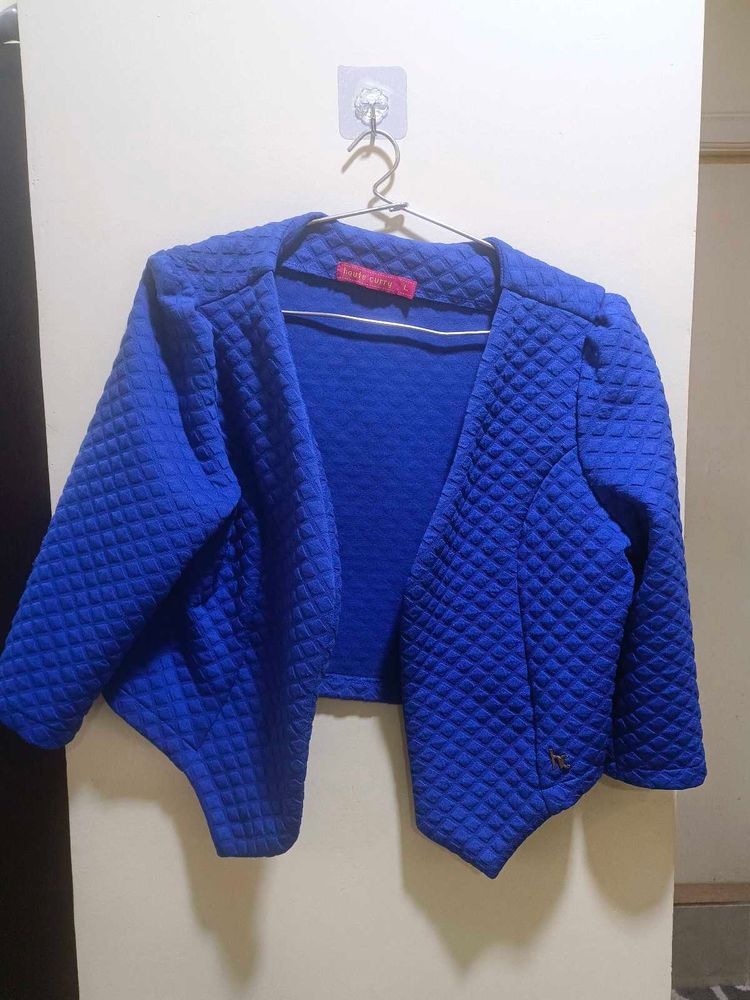 Blue Quilted Cropped Jacket