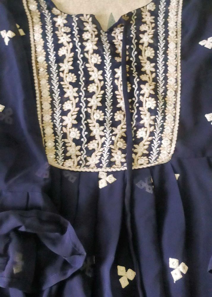 Elegant Navy Blue Embroidered Dress