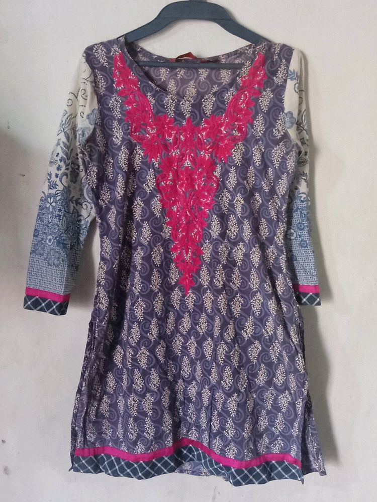 White And Purple Colour Kurti