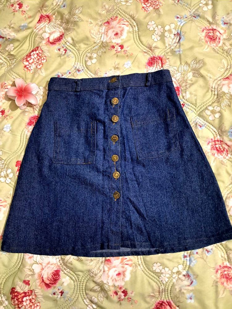 Denim A-Line Button Skirt