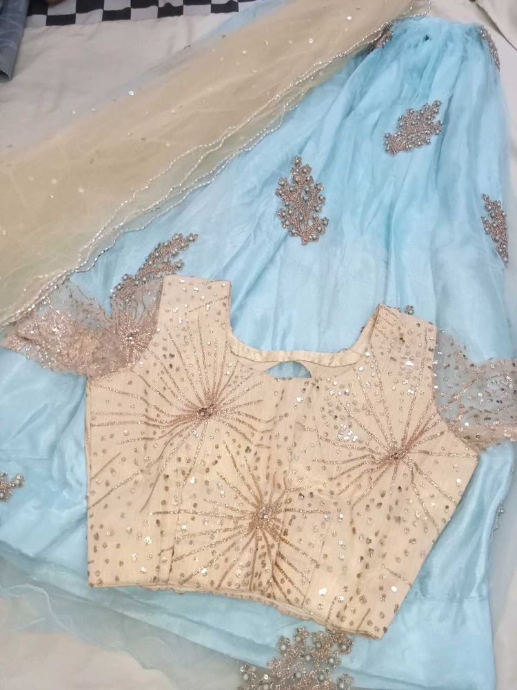 Elegant Sky Blue Lehenga Choli Set