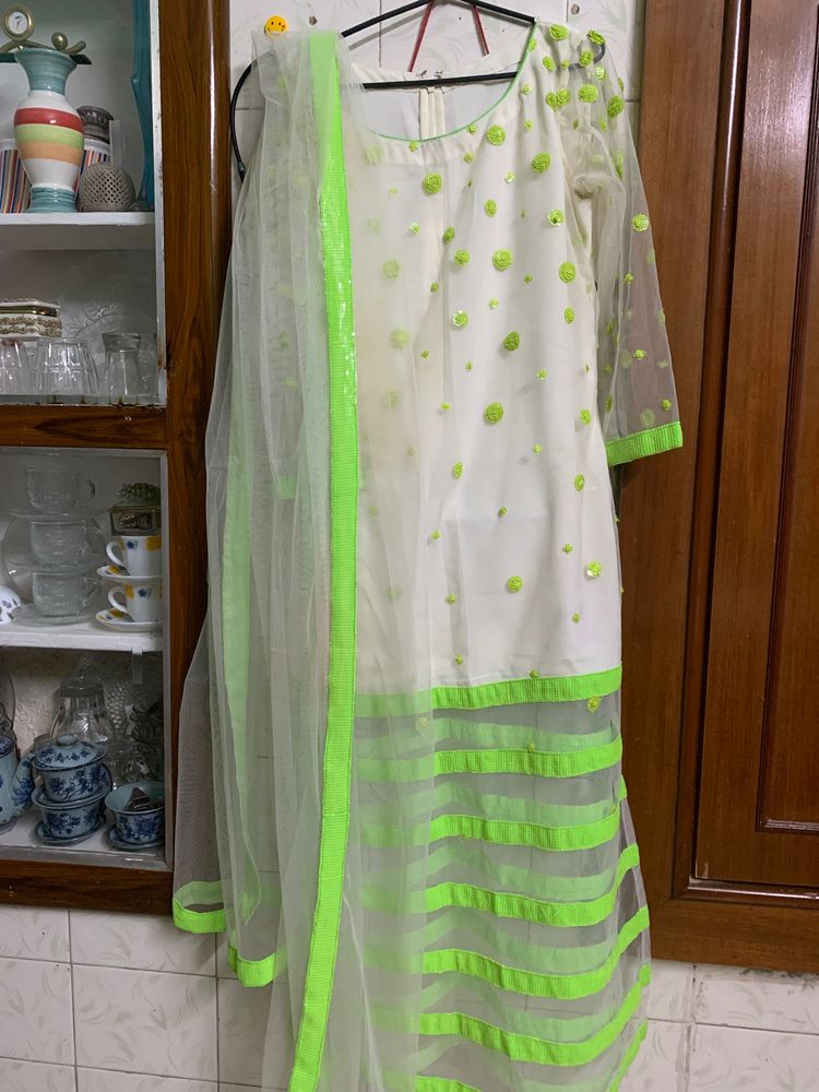 White Suit With Dupatta Absolutely New With Price Is Negotiable Neon Green Sequins  Work