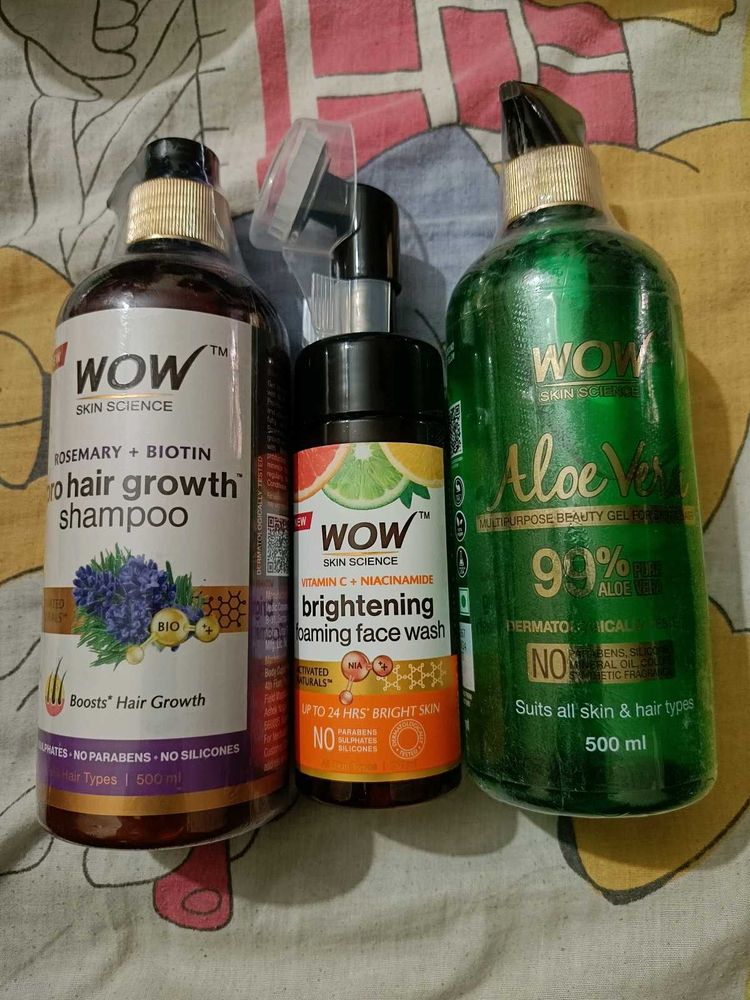 pack of 4, face wash, serum, aloe vera gel, shampo