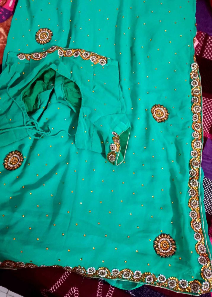 Green Embellished Saree
