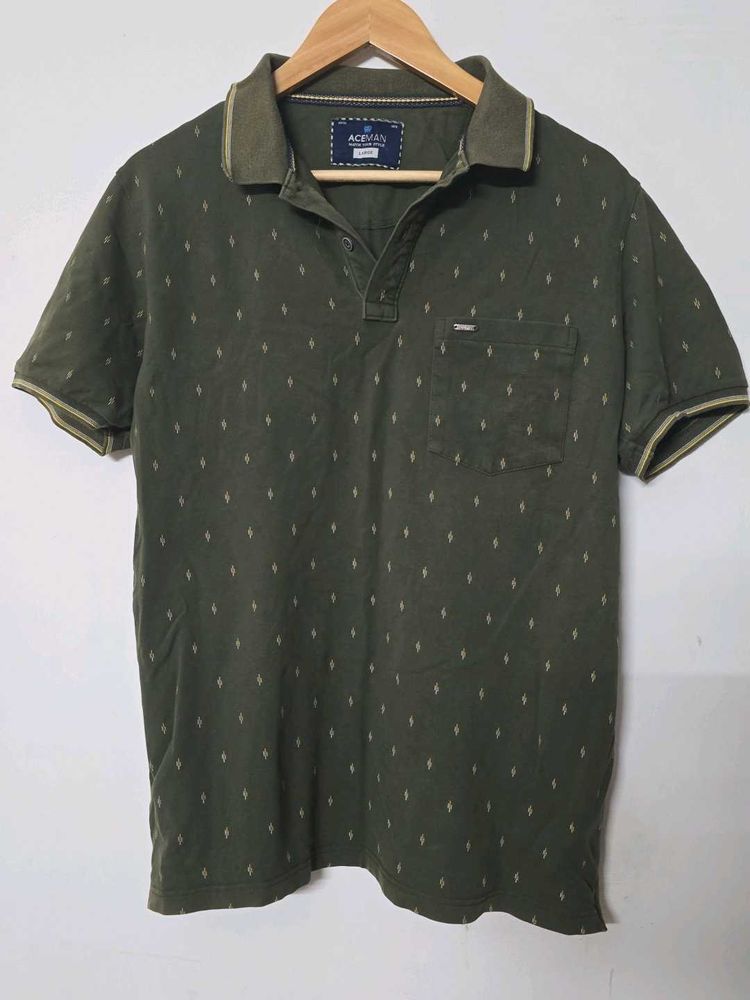 AceMan Olive Green Polo T-Shirt