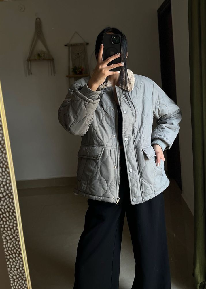 LUUL GREY FLEECE COLLAR PUFFER JACKET