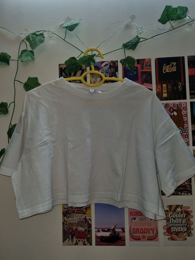 H&amp;M White Crop T-Shirt
