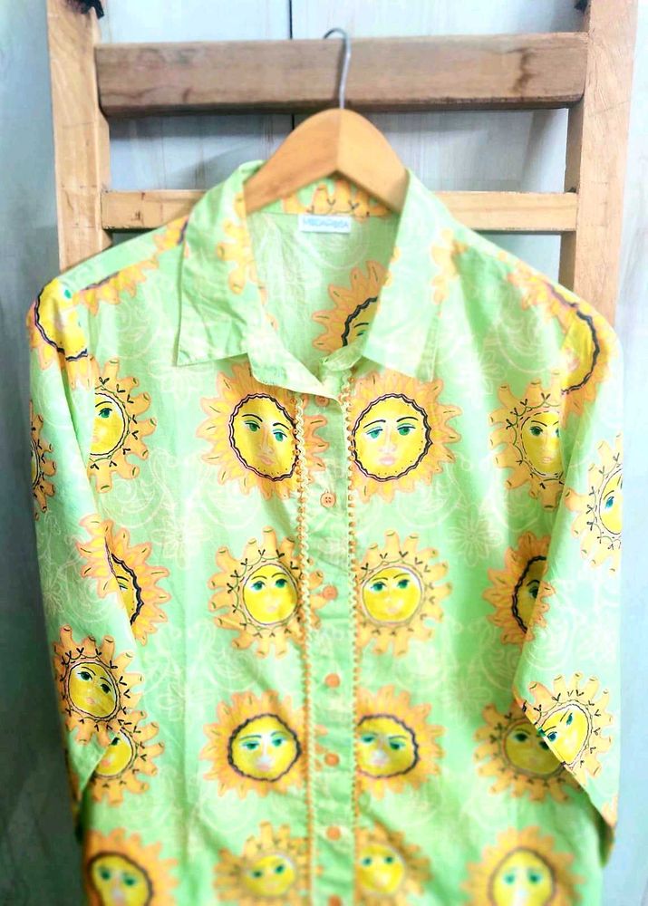 Sun Print Button-Down Long Shirt Size-44