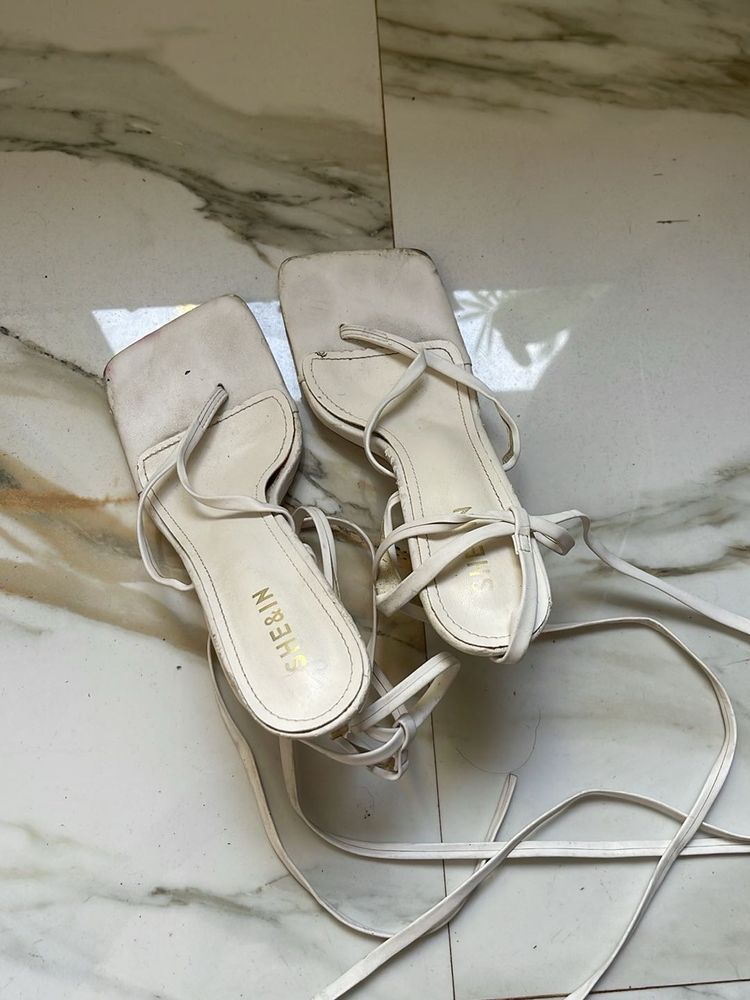 Shein White Tie Up Heels