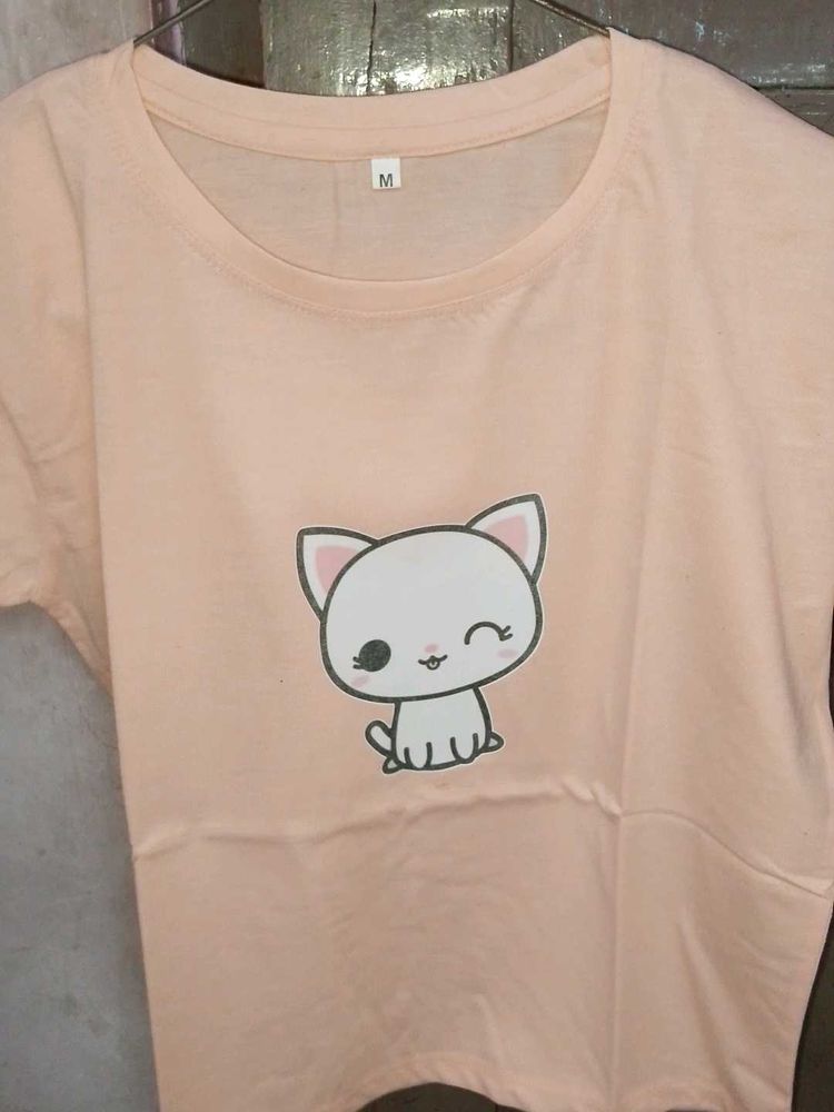 Peach Colour Printed T Shirt