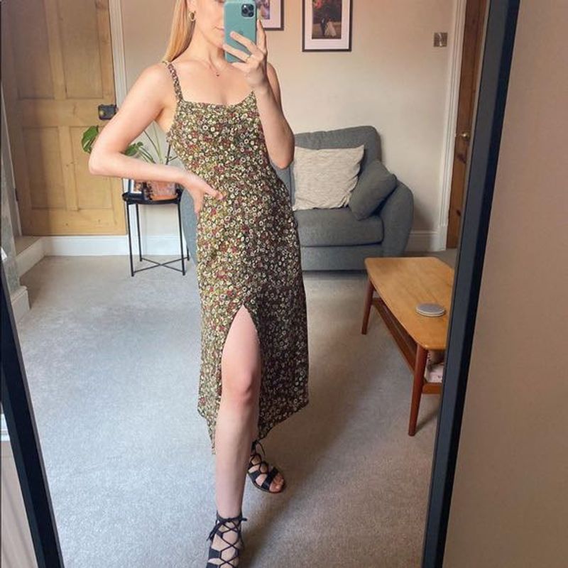 ZARA Floral Midi Dress with Slit