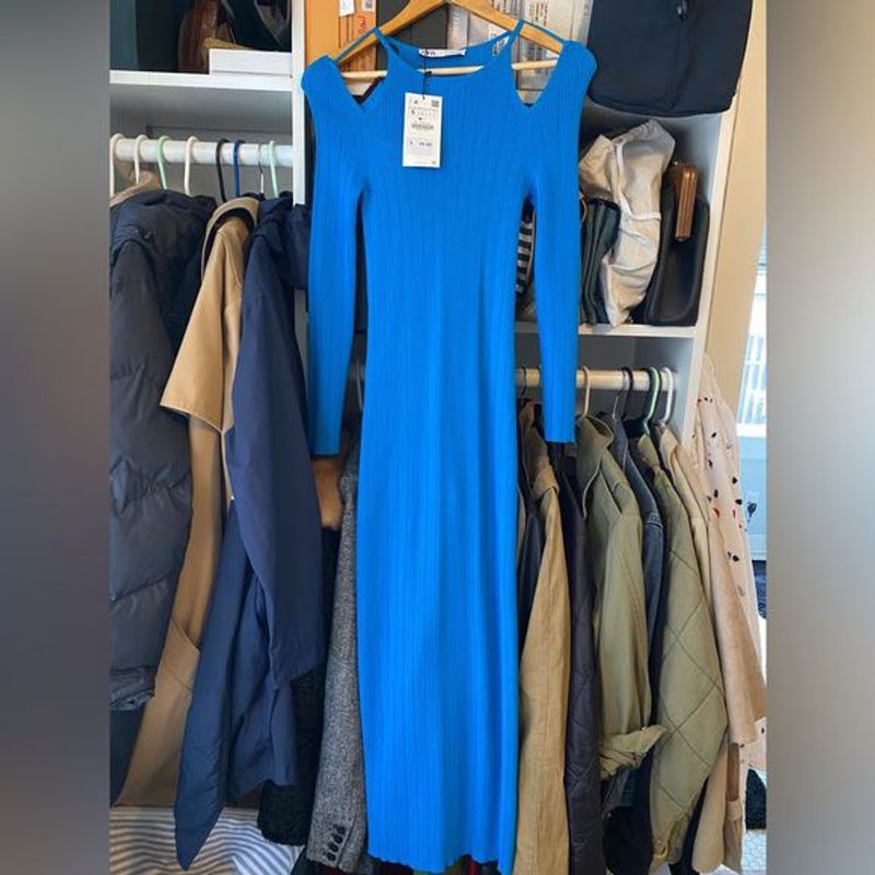 New Zara Cut Out Knit Electric Blue Midi