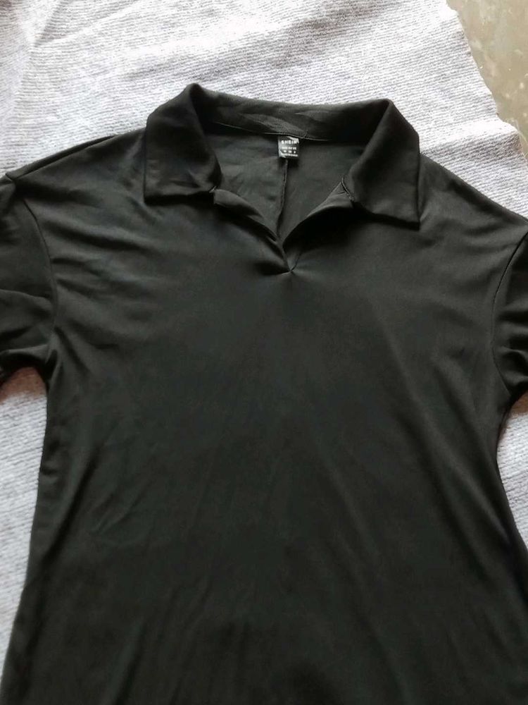 Simple Black Polo Dress (Calf Length)