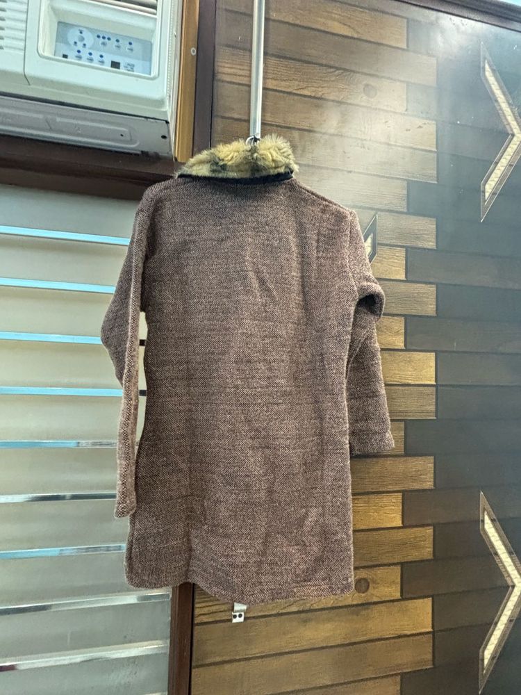 Brown Coat with Fur Collar