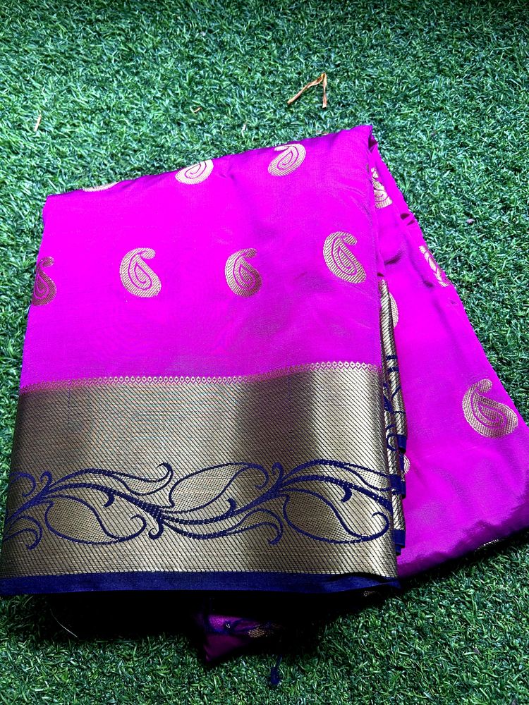 Bright Purple &amp; Nevyblue pallu brand new silk sare