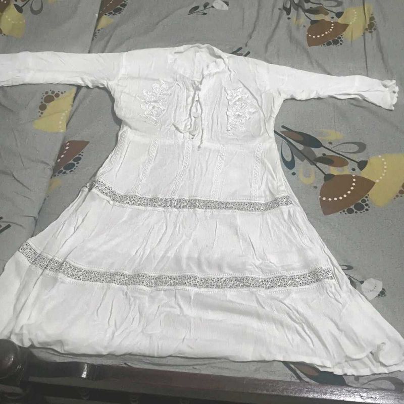 White Embroidered Casual Dress