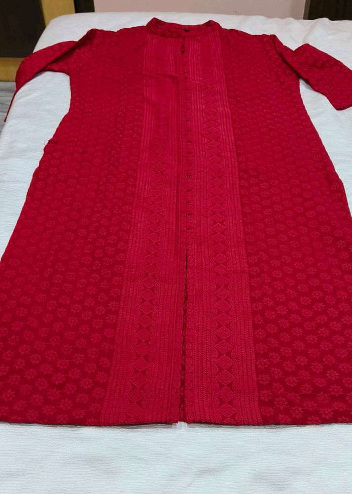 Red Lakhnavi Georgette Kurti