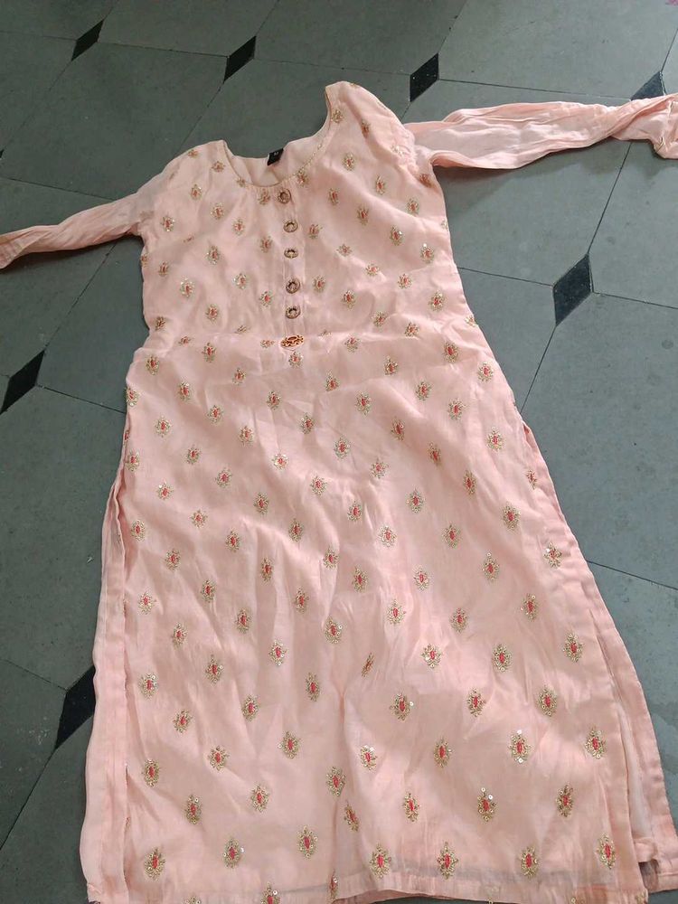 Peach Embroidered Kurti