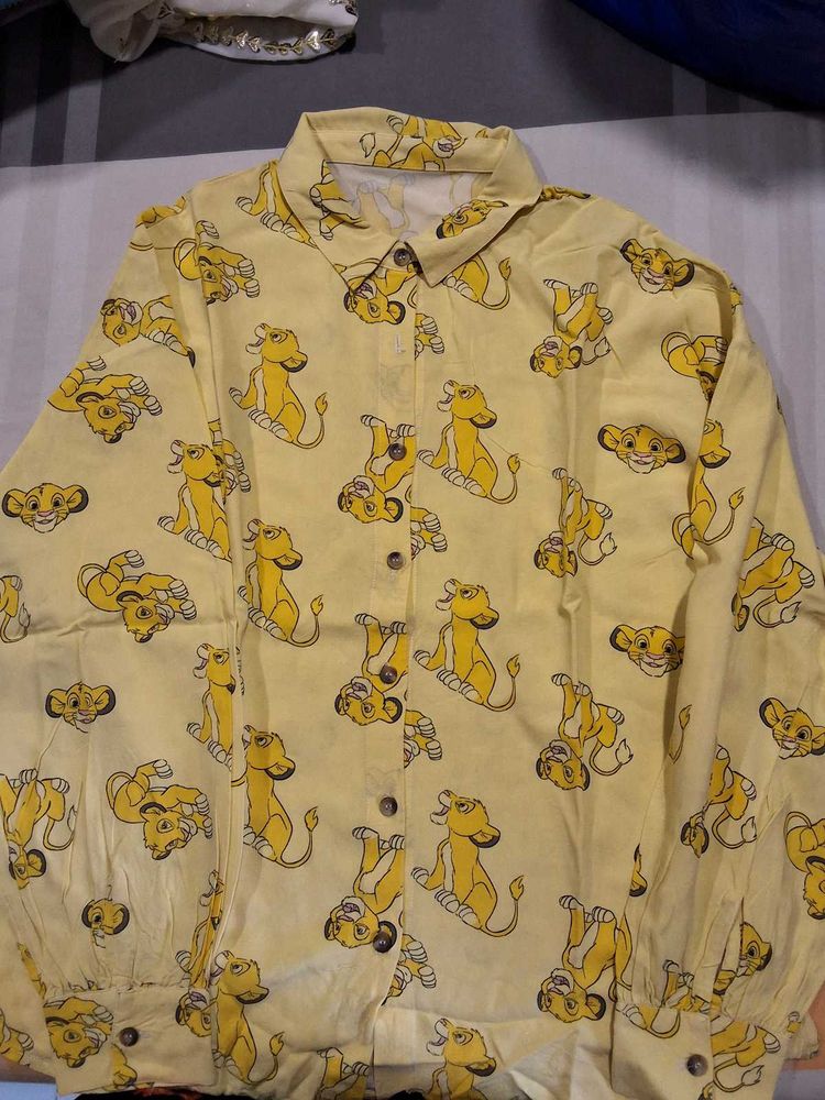 Lemon Yellow Simba Print Cute Shirt