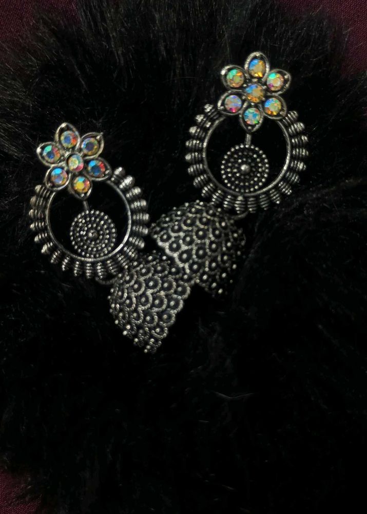 Oxidized Silver Jhumka Earrings