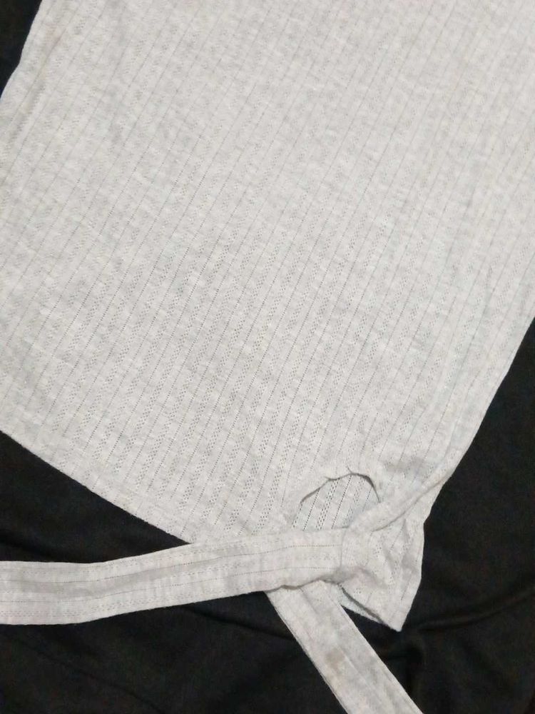 Gray Ribbed Tie-Waist Top