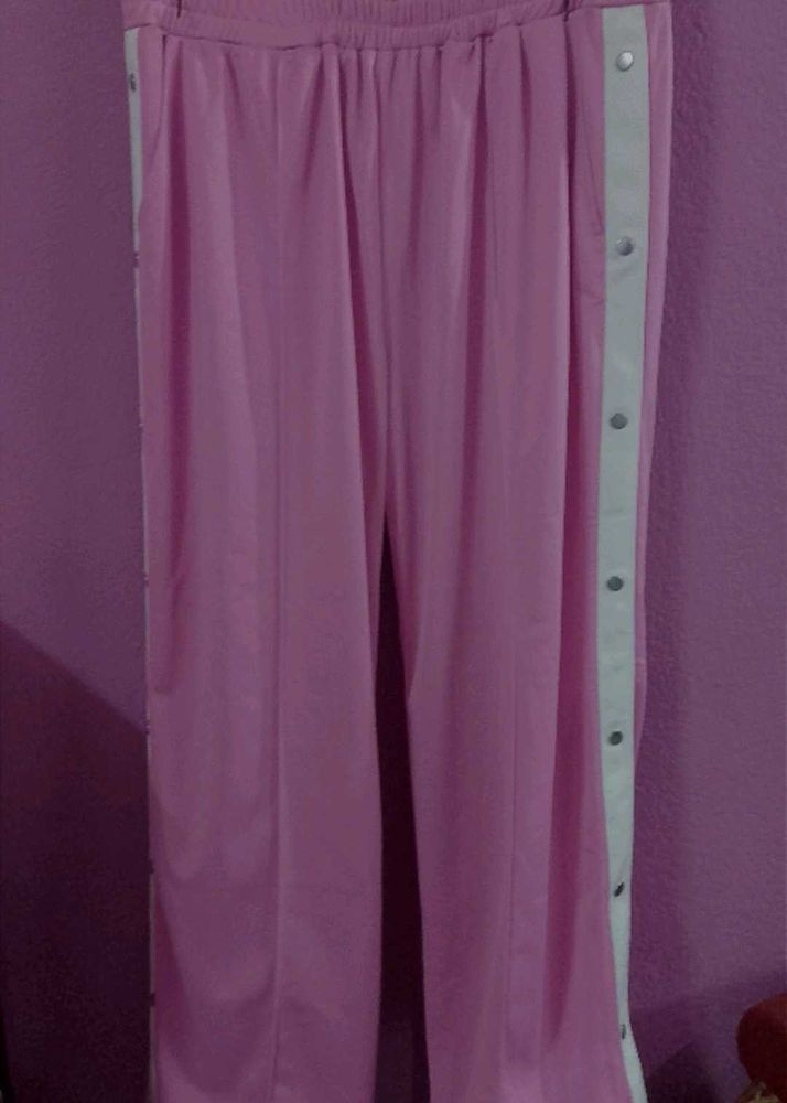 Pink Side-Button Track Pants