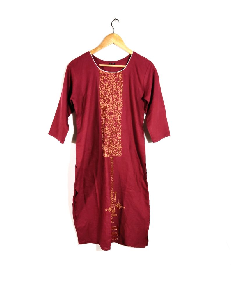 ₹30 Off Burgundy Printed Casual Kurta (Women)