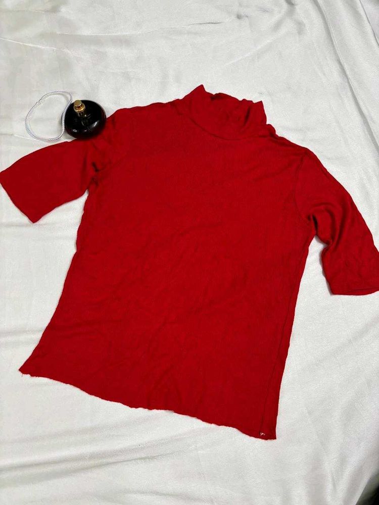 Korean Red Mock Neck Top