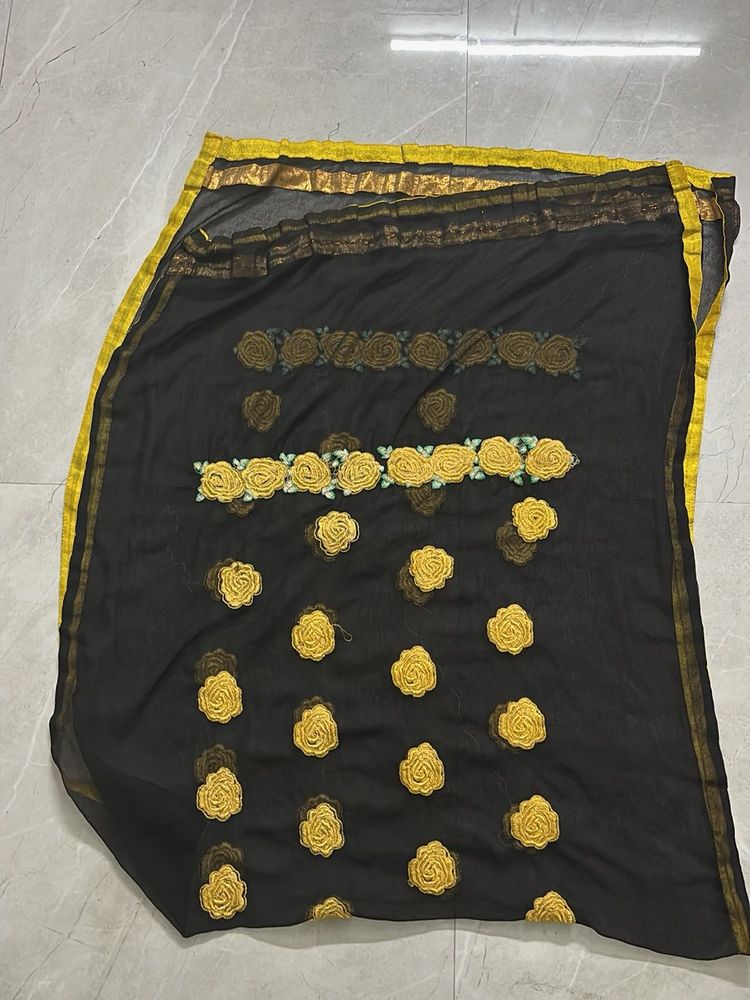 Elegant Black Floral Saree