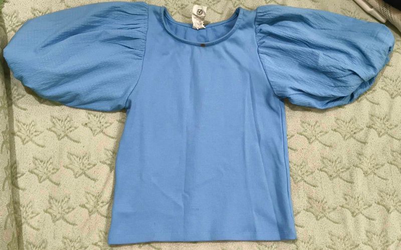 Blue Puff Sleeve Top