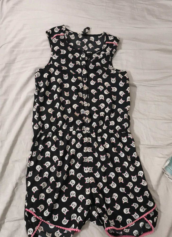 Cute Cat Print Romper