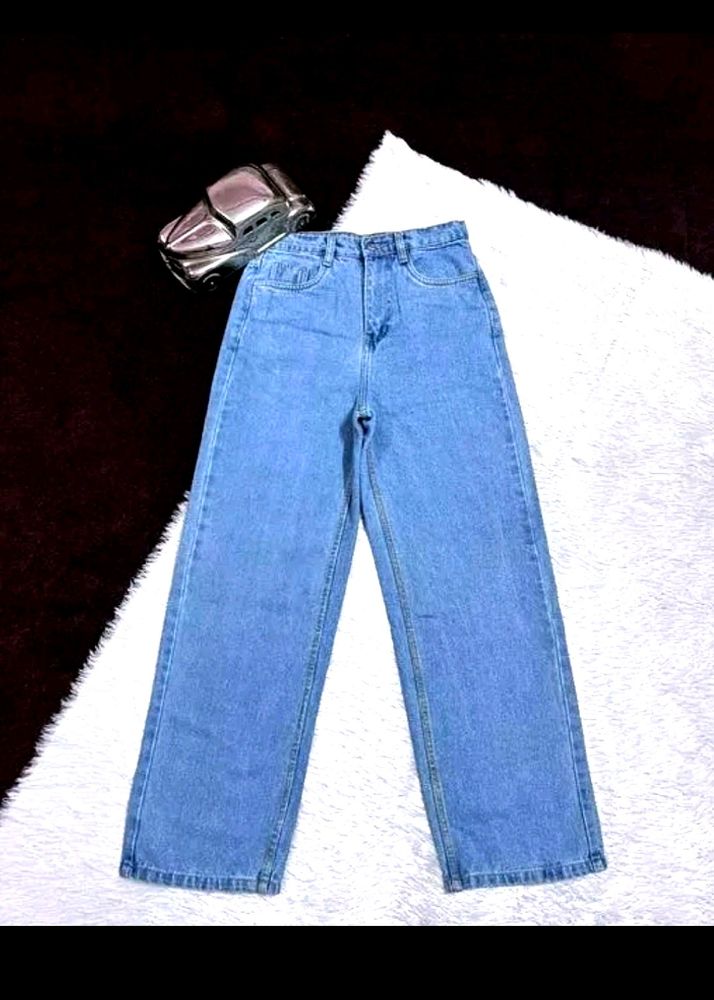High Waist Wide Leg Blue Jeans