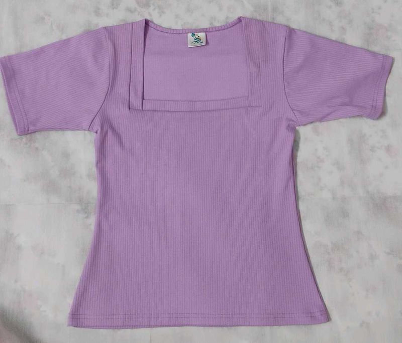 Lavender Square Neck Ribbed Top