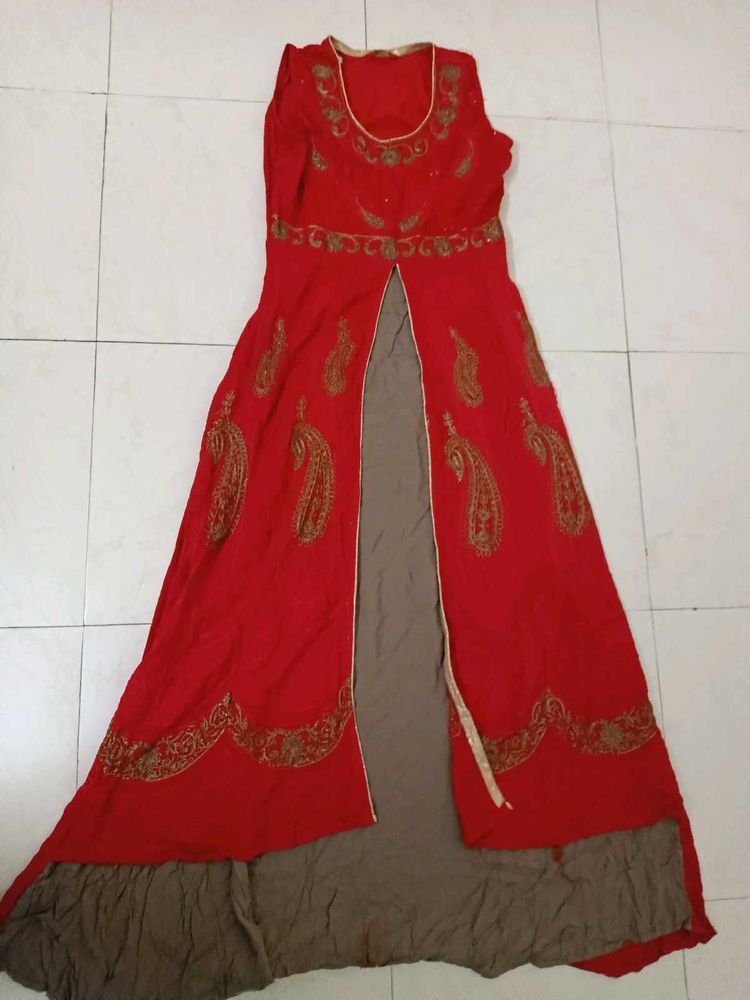 Red and brown combo long kurta/gown