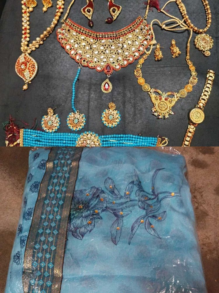 ComboSareeWithNecklace Set Party Wear