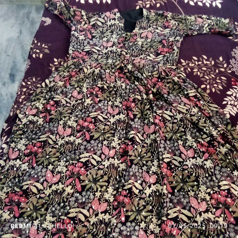 Heavy Floral Print Sequins Gown XXL