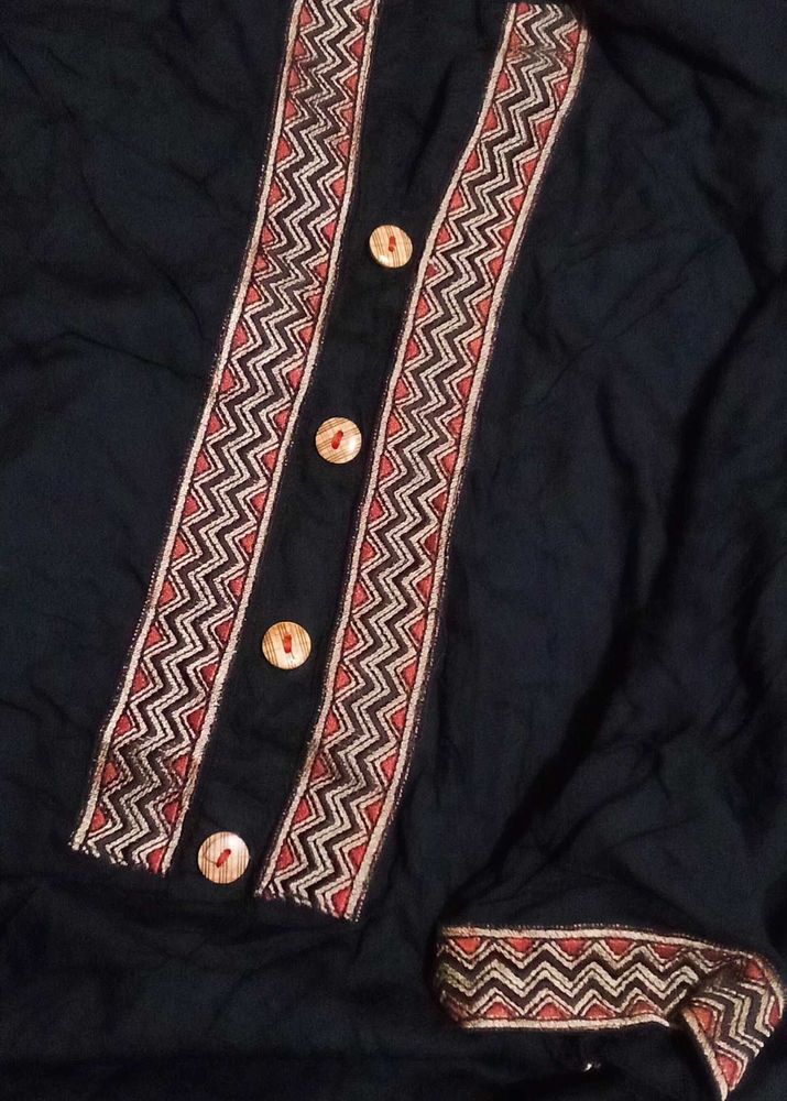 Ethnic Embroidered Tunic Top with Wooden Buttons