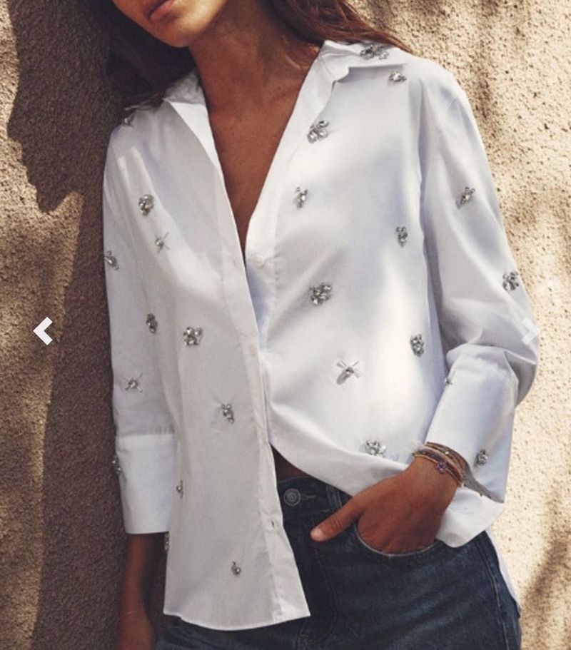 Zara Rhinestone White Shirt