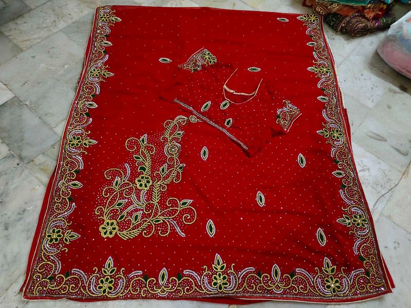 Red ♥️ Beautiful 😻 Daimond Work Saree With Blouse